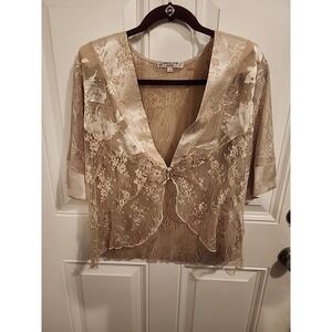 Spencer Alexis Burnout Jacket Kimono Floral Silk‎ Gold Lace Mesh USA PL Fairy